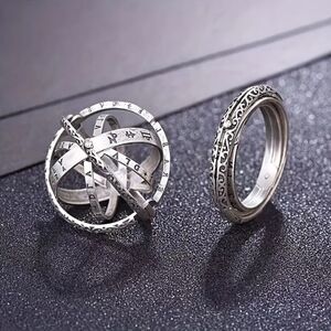 The Explorer: Silver Astronomical Sphere Ring & Spinning Pendant Charm